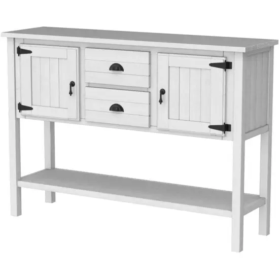 Rustic Wooden Sofa Table with Ample Storage Drawers and Cabinets for Entryway or Dining Room Grey {8}