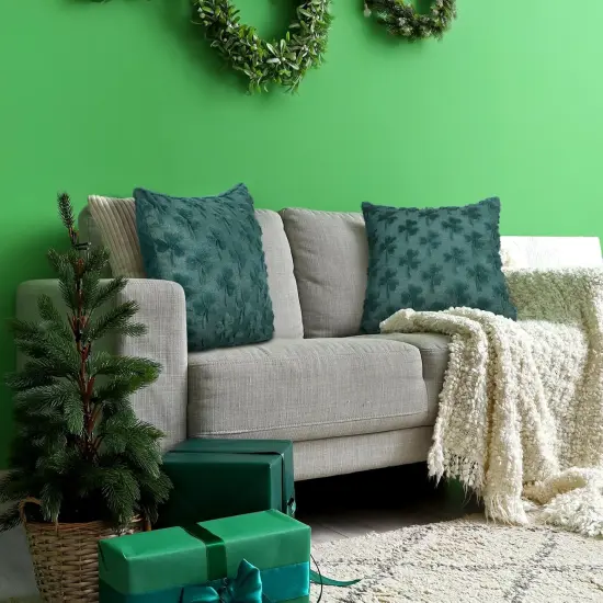 St. Patrick's Day Pillow Covers 18 x18 Set of 2 Green Shamrock Throw Pillow Cases Soft Plush Faux Fur Embroidery Couch Cushion Case {5}