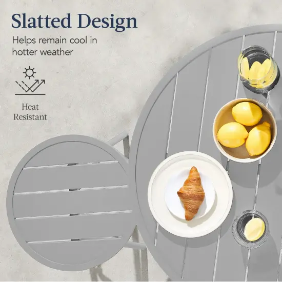 Best Choice Products 3-Piece Steel Patio Bar Height Round Bistro Set w/ Backless Stools, Slatted Design Gray {4}