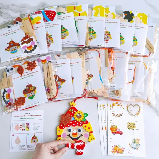 24 Sets Fall Craft Stick Scarecrow Head Making Kits {2}