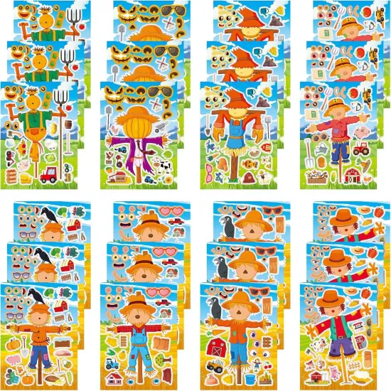 24Pcs Scarecrow Make a Face Stickers - Fall Party Games {1}
