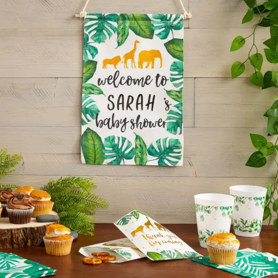 Custom Safari Baby Shower Decorations Canvas Welcome Sign with Sticker Sheets (3 Pieces) Green {2}