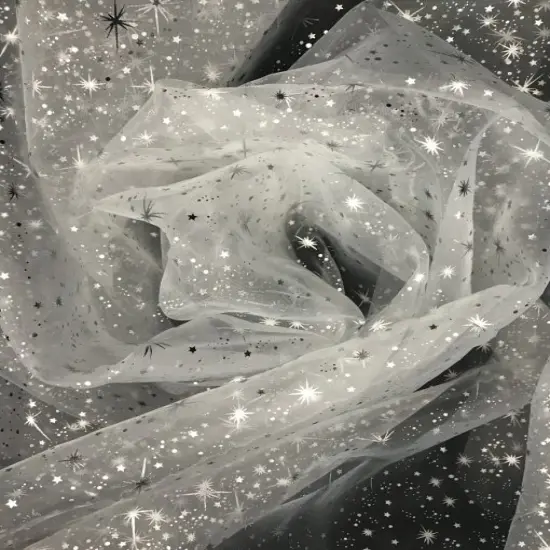 1 Yard White Silver Stars Organza Fabric For Costumes Crafts D&eacute;cor Accessories 58/60&Prime; Wide {2}