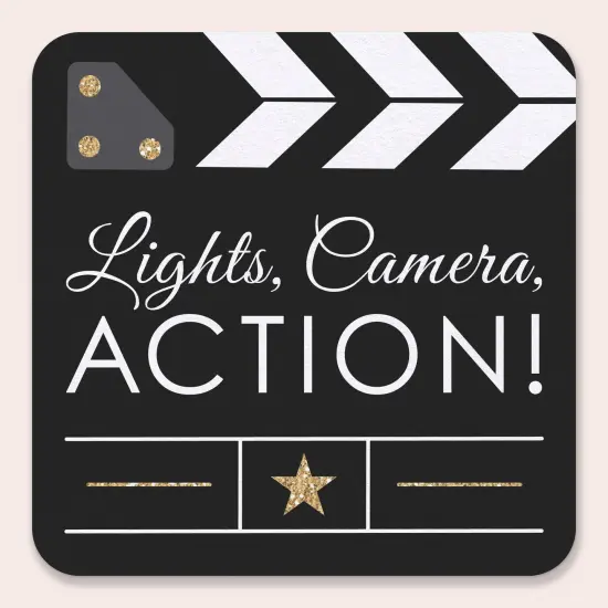 Big Dot of Happiness 25 Ct Red Carpet Movie Night Drink Coasters, 4-Inch Disposable Square Paper Coasters for Birthday Party, Table Decor for Drinks {1}