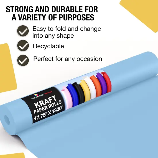 Kraft Paper Roll 17.75" X 1320" (110' Ft) Colored Paper Roll - Packing Paper Roll - Craft Supplies - Kraft Wrapping Paper Perfect as Shipping Paper Craft Paper Roll by Crown Display Light Blue {2}