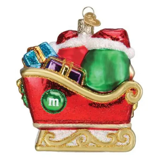 Old World Christmas 4.0 Inch M&M's In Sleigh Tree Ornament , Chocolate Candies Santa Hat Multicolored {2}