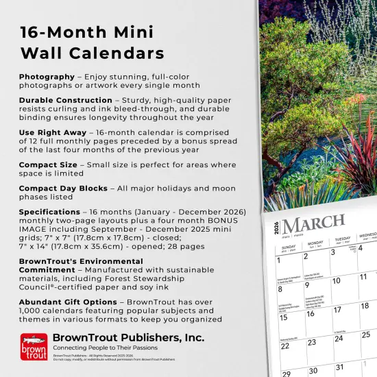Gardens | 2026 7 x 14 Inch (Hanging) Monthly Mini Wall Calendar {6}