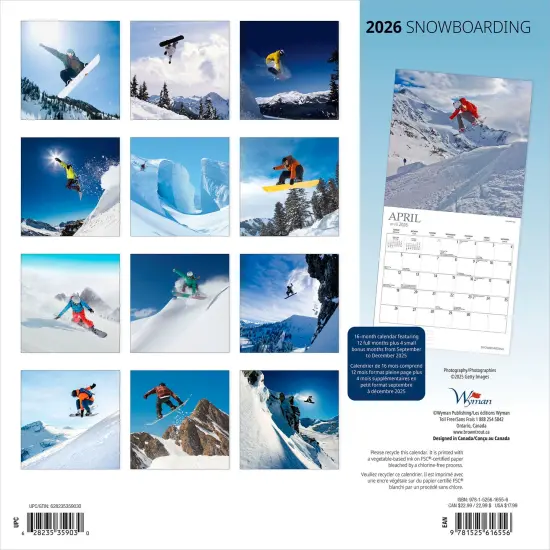 Snowboarding | 2026 12 x 24 Inch (Hanging) Monthly Square Wall Calendar {2}