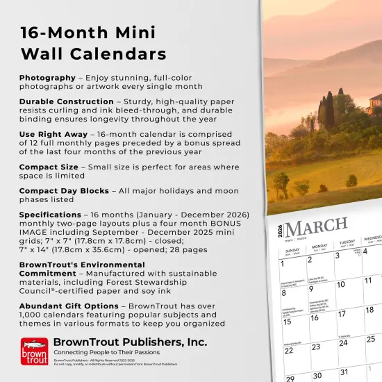 Italy | 2026 7 x 14 Inch (Hanging) Monthly Mini Wall Calendar {6}