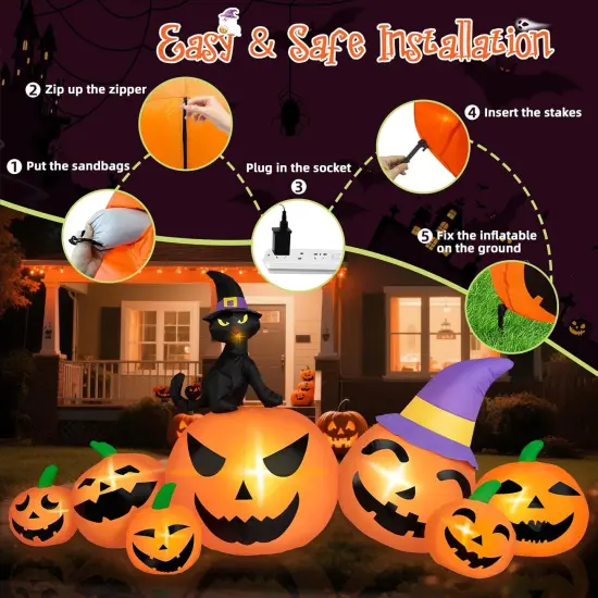 8FT Long Halloween Inflatables Pumpkin Outdoor Decorations, 7 Blow Up Pumpkins {6}