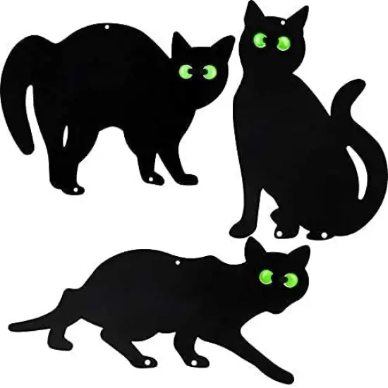 3 Pack Halloween Metal Black Cats with Reflective Eyes {6}