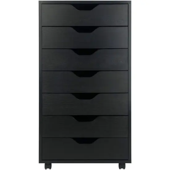 Wood 7-Drawer Storage Cabinet Chest with Casters and Lock Black {2}