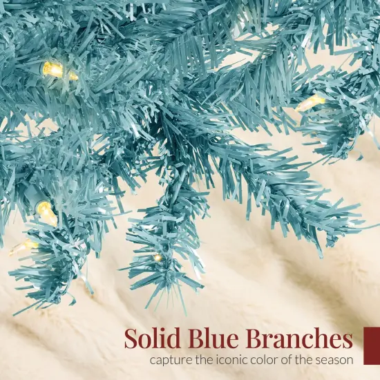 Best Choice Products Pre-Lit Peacock Blue Christmas Tree, Artificial Full Holiday Decoration w/ Incandescent Lights {6}