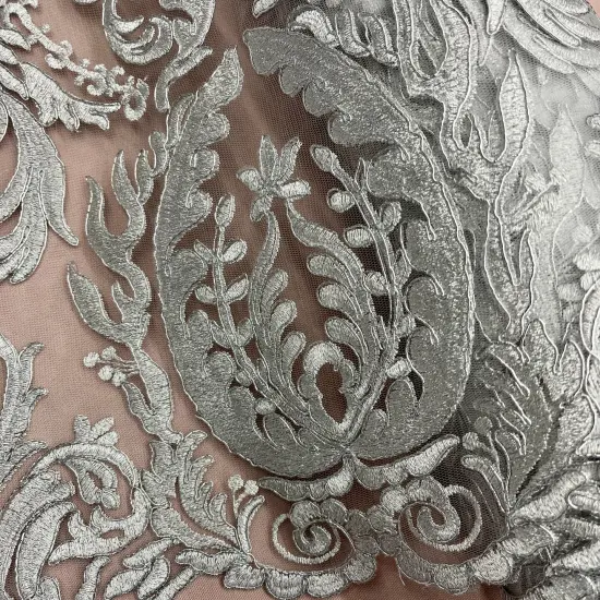 1 Yard White Corded Bridal Lace Fabric, 48&rdquo; Wide Embroidered Polyester Mesh Gold {6}