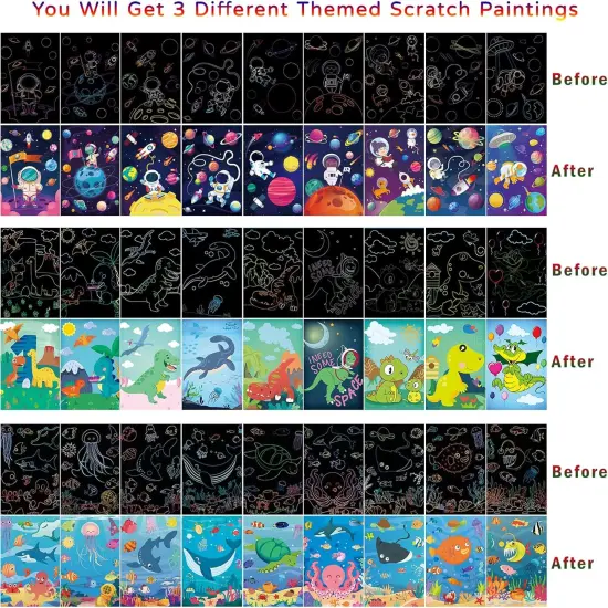 3 Set Magic Scratch Paper Art,with 3 Scratch Pen {2}