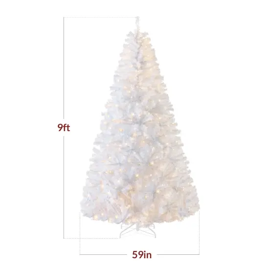 Best Choice Products Pre-Lit Premium Hinged White Artificial Christmas Pine Tree w/ Lights, Stand, PVC Branch Tips {2}