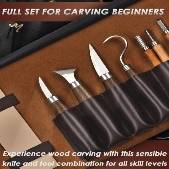 Deluxe Wood Carving Tools Set with Leather Case {2}