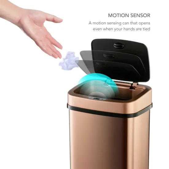 3.2 Gallon Stainless Steel Touchless Trash Can with Motion Sensor and Fingerprint Resistant Copper-Gold-Finish {2}