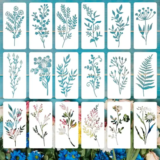 18PCS Flower and Leaf Stencils - 6 x 3 Inch {1}