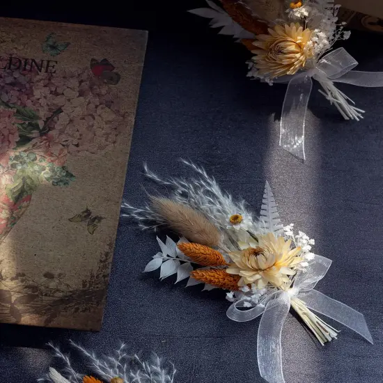 Mini Dried Flowert Set (Pack of 6), Orange Small Bouquet, Pampas Small Bouquet {3}