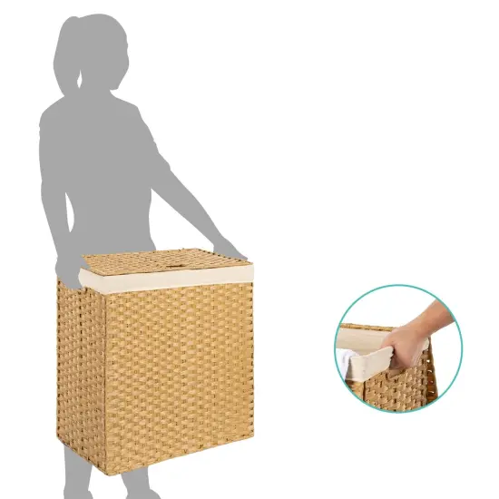 Natural Wicker Folding Laundry Hamper with 2 Bins and Linen Liner {2}
