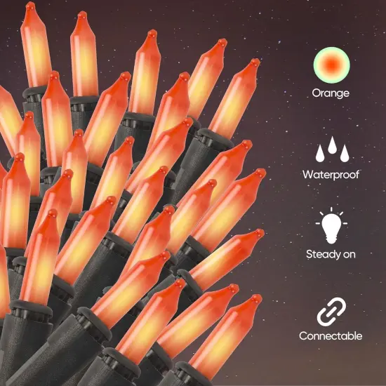 100 Count 21ft Mini Orange String Lights Plug in for Halloween Decorations {5}