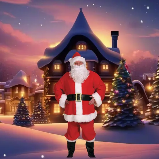 Mens Complete Santa Suit Costume Ten Piece Set for Holiday Parties and Halloween {3}