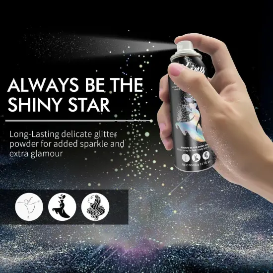 Body Glitter, Body Glitter Spray, Glitter Spray for Hair and Body, Long-Lasting and Quick-Drying Silver Glitter Hairspray Suitable for Stage, Festival Rave and Makeup Prom (2.11 Fl Oz) {2}