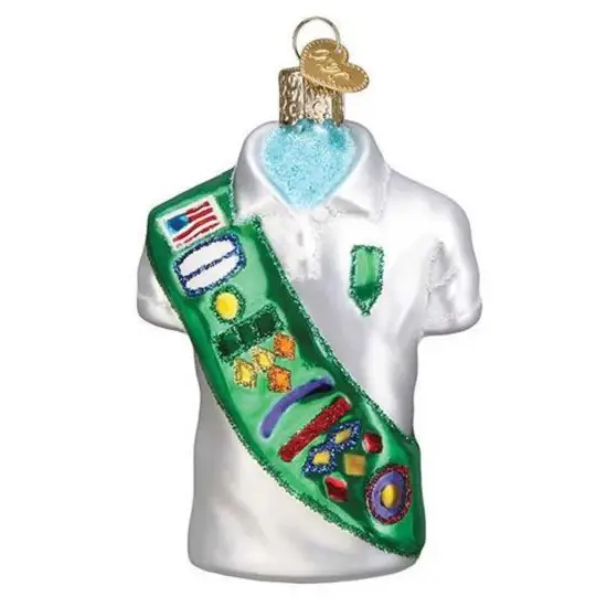 Old World Christmas 3.75 In Girl Scout Uniform Christmas Tree Ornament , Cookies Badges Ornament White {1}