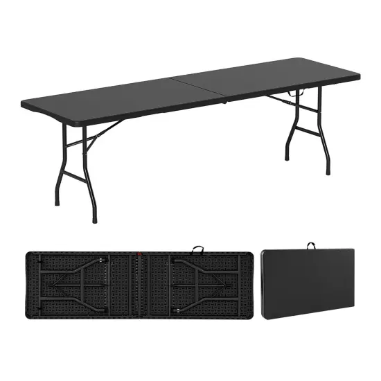 8 Feet Patio Portable Fold-in-Half Table with Robust Metal Legs and Joint Safety Lock Black {1}