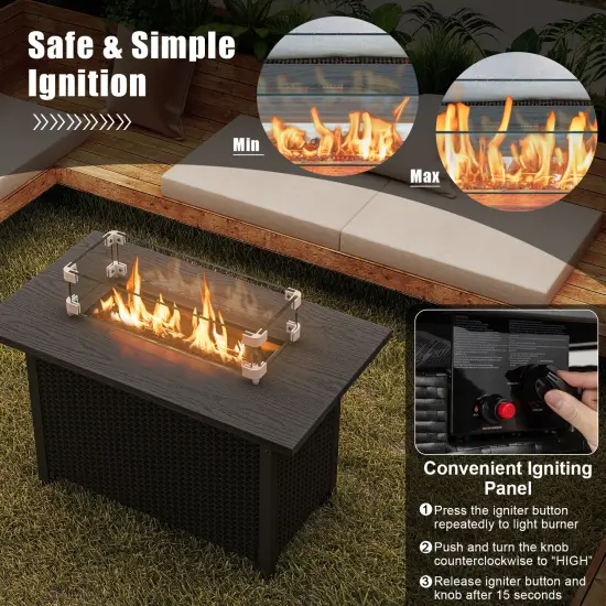 2-in-1 Propane Gas Fire Pit Table with Glass Rack and Stainless Steel Burner Ideal for Outdoor Parties Black {5}