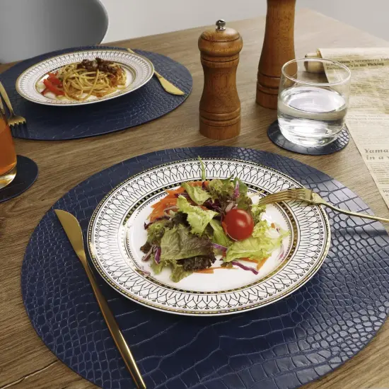 Round Leather Placemats for Round Tables Set of 4, Blue Table Place Mats and Coasters {5}