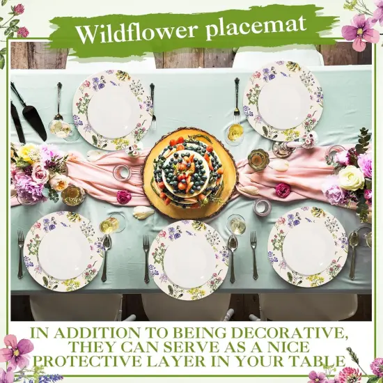 100 Pack Round Wildflowers Paper Placemats 13 Inch Vintage Floral Disposable Table Mats Paper Place Mats Dinnerware for Baby Shower Bridal Birthday Kitchen Wedding Party Supplies {5}