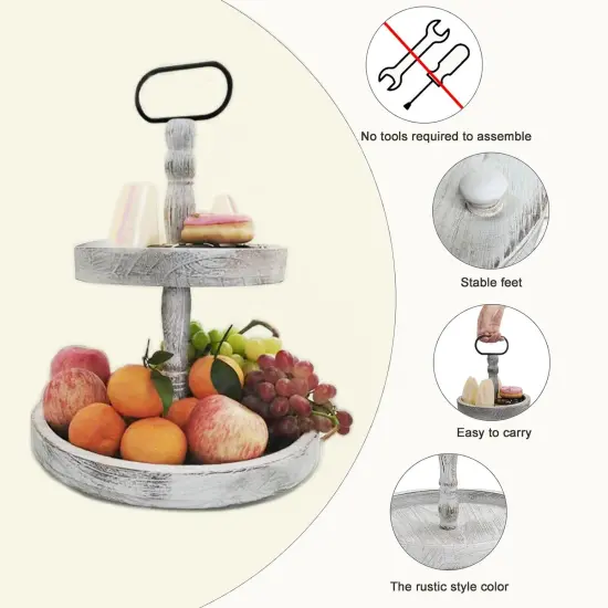 2 Tiered Tray Stand for Home Decor, Wooden Serving Tiered Tray for Coffee Bar Table Centerpiece, Decorative Trays Kit {3}