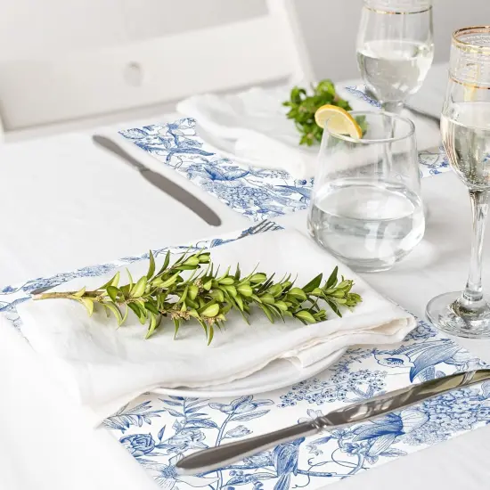 50 Pack Flower Bird Paper Place Mats Blue White Hydrangea Branches Disposable Placemat {5}