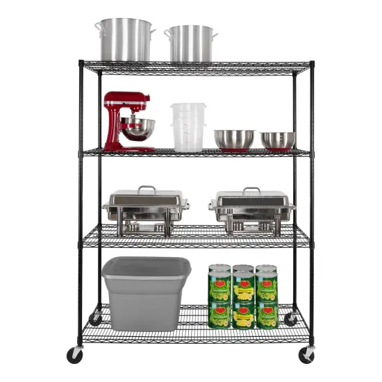 Seville Classics UltraDurable 4-Tier NSF Steel Shelving, 60" W x 24" D x 76" H Black {4}