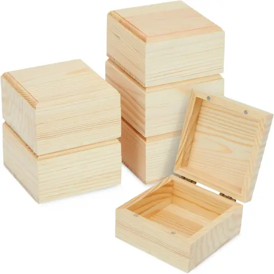 6 Pack Unfinished Wooden Boxes with Hinged Lids - Pinewood Magnetic Storage for Crafts & Jewelry - Unfinished Wood Box {1}