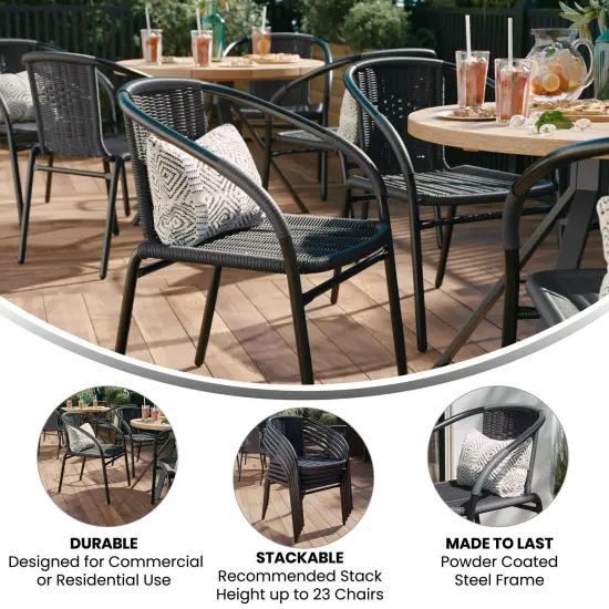 Emma and Oliver 4 Pack Rattan Indoor-Outdoor Restaurant Stack Chair with Curved Back Medium Brown {10}