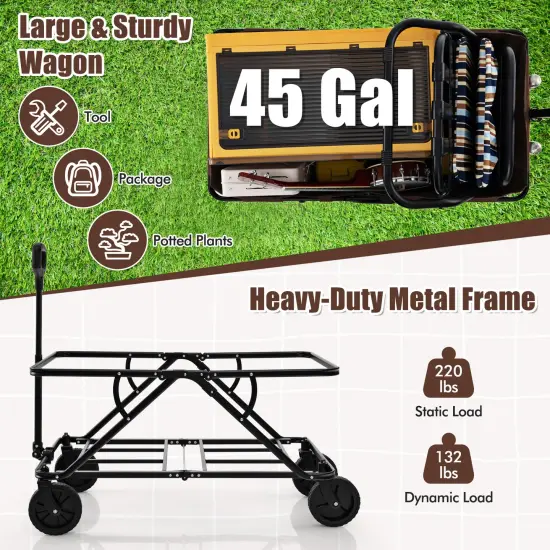 Metal Folding Utility Wagon Cart with Adjustable Handle and Wheels Coffee {6}