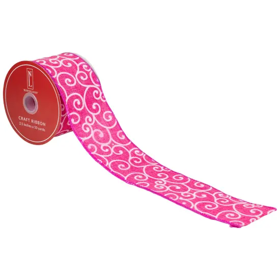 Northlight Swirl Wired Spring Craft Ribbon - 2.5" x 10 Yards - Pink and White {7}