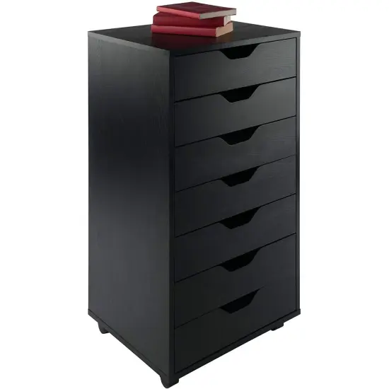 Wood 7-Drawer Storage Cabinet Chest with Casters and Lock Black {4}