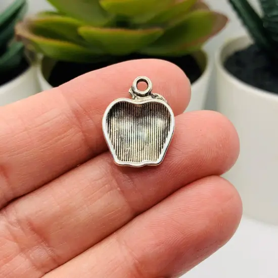 Silver Number 1 Teacher Apple Charms, 18x14mm {3}