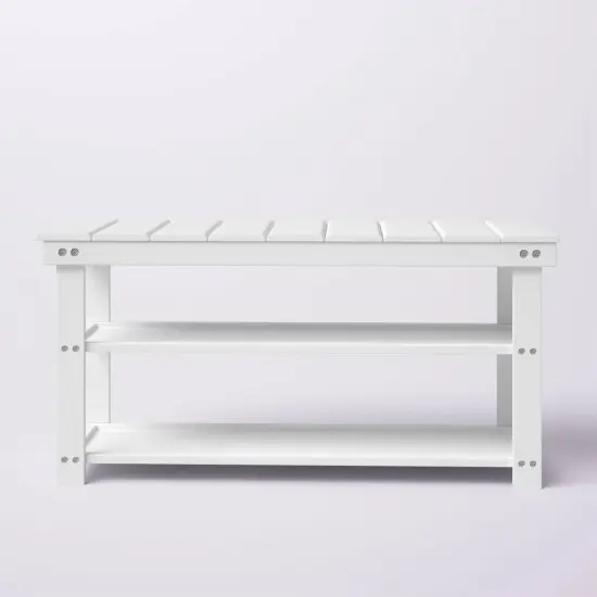 Wooden Shoe Rack Bench with Two Storage Shelves and 2-Seater Design for Entryway or Hallway White {3}