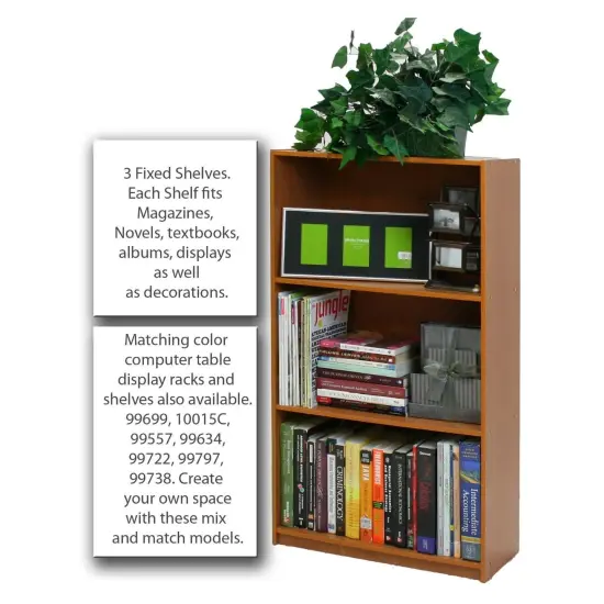 Modern Light Cherry Wooden 3-Tier Bookcase with Open Storage Shelves for Home or Office Use {4}