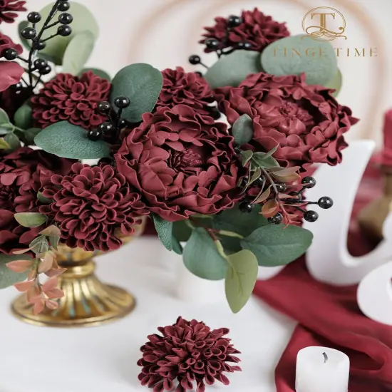 25 Pcs Artificial Burgundy Dahlia Flowers with Stem {4}