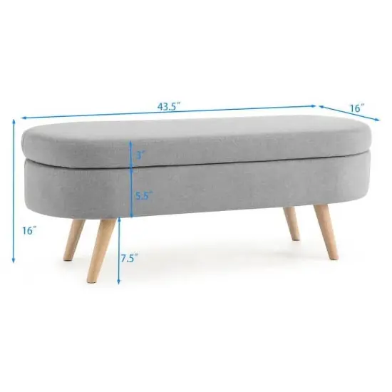 Linen Upholstered Modern Storage Bench with Wood Legs and Flip-Top Grey {3}