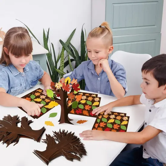 16Pcs Fall Thankful Trees Craft Kits for Kids, Autumn Maple Oak Leaves Make Your Own DIY Thanksgiving Trees Decoration Thankful Craft Kit Supplies Home School Fun Activities for Kids {2}