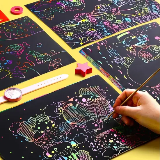 Scratch Art Rainbow Paper 36 Sheets, Colorful Magic Papers Black {3}