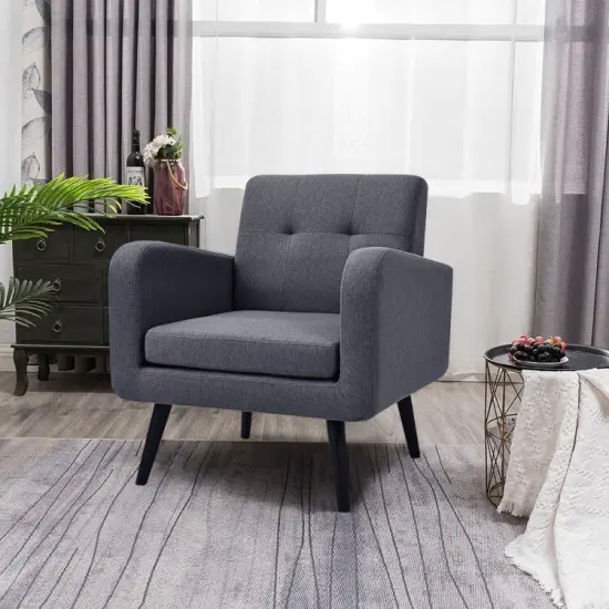 Modern Linen Upholstered Accent Chair with Soft Sponge Cushion and Rubber Wood Frame Grey {2}
