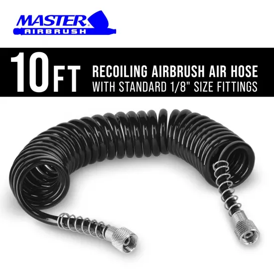 Premium 10 Foot Recoiling Airbrush Hose - Standard 1/8" BSP Air Brush Hose Adapter Fitting Connectors on Both Ends {2}